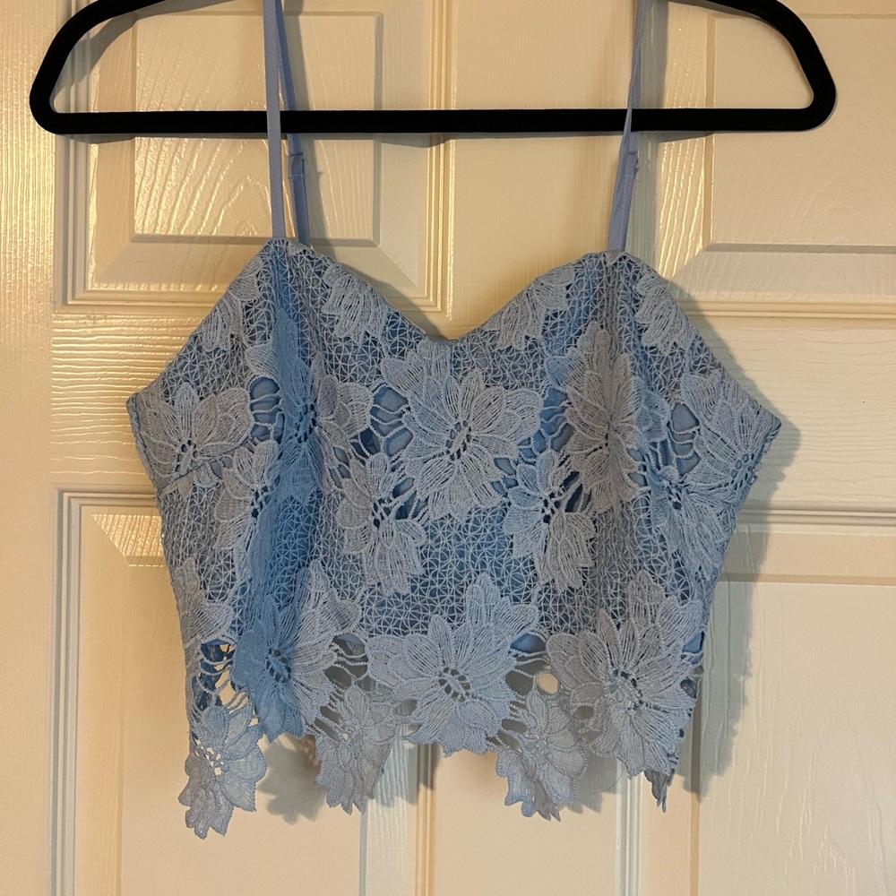 Blue Lace Crop Top